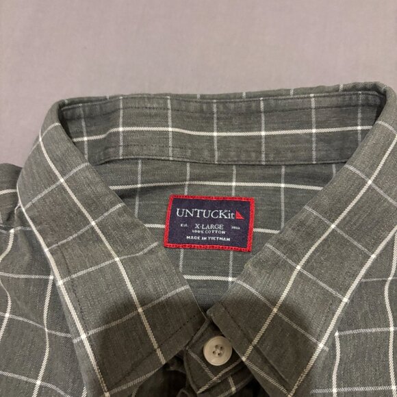 Untuckit Shirt Men XL Gray Geometric Casual Button Up Long Sleeve - Picture 2 of 5